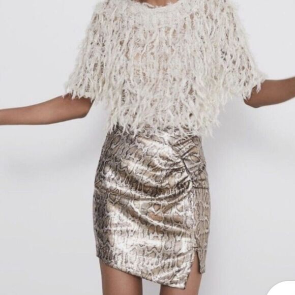 Zara size small Snake Print Gold Sequin Mini Ruched Micro Skirt - Picture 2 of 6